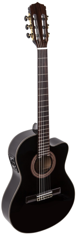 Aria A48CE-SBK, Fichte massiv / Ahorn, Thinbody, Cutaway, Pickup, 45mm Sattelbreite